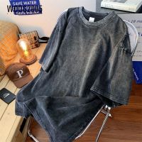 WOOG2005港风美式水洗做旧大码胖子T恤重磅220克纯棉短袖上衣男生