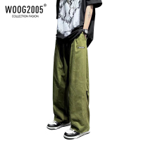 WOOG2005军绿色男士裤子夏季薄款宽松纯色港风日系休闲直筒裤子潮