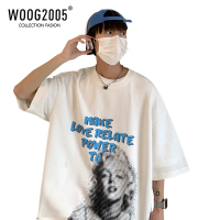 WOOG2005美式hiphop男士短袖t恤2022新款潮ins白色宽松半袖情侣装