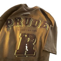 WOOG2005美式复古t恤oversize棕色短袖男潮牌潮流重磅小领口体恤