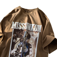 WOOG2005美式复古t恤oversize短袖男设计感小众棕咖色无性别体恤