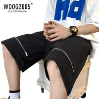 WOOG2005黑色短裤2022新款款2022款流行时尚拉链宽松休闲裤子男