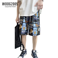 WOOG2005男士短裤子vibe高街猫和老鼠卡通印花沙滩裤松紧腰休闲裤