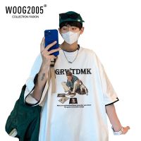 WOOG2005美式hiphop短袖男ins潮宽松美潮t恤假两件半袖上衣夏