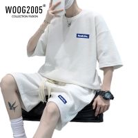 WOOG2005华夫格运动套装男夏季盐系男友风高级感男装搭配一套帅气