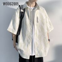 WOOG2005短袖衬衫男士宽松高级感大码男装冰丝休闲日系薄款衬衣潮