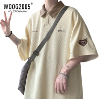 WOOG2005美式polo衫短袖男潮高街ins痞帅炸街外穿华夫格T恤上衣夏