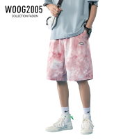 WOOG2005粉红色短裤男夏季薄款扎染宽松百搭潮流ins韩版休闲裤子