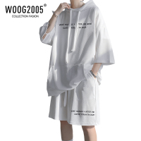 WOOG2005青少年速干运动套装男潮流初中生连帽短袖短裤男装一套夏