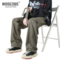 WOOG2005欧美hiphop裤子高街潮ins水洗绿cityboy工装裤男士休闲裤