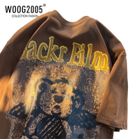 WOOG2005美式复古t恤oversize潮牌vintage短袖男夏季重磅七分半袖