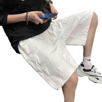 WOOG2005高级感炸街裤子高街ins潮牌夏季外穿浮雕印花白色短裤男