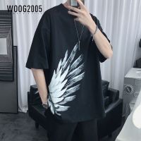 WOOG2005夏装欧美风潮牌天使翅膀印花体恤情侣装宽松纯棉短袖T恤