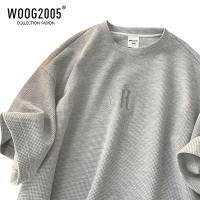 WOOG2005华夫格灰色短袖T恤男2022新款夏季高级感ins纯色半袖上衣