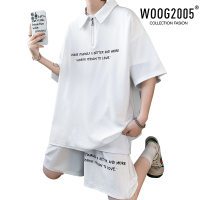 WOOG2005速干运动套装男士夏季学院风Polo领T恤短袖短裤男装一套