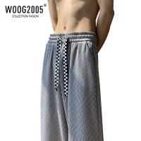 WOOG2005冰丝裤子男痞帅高级感夏季薄款设计感格子抽绳坠感休闲裤
