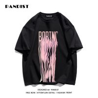 PANDIST夏季新款纯棉渐变字母小众设计感嘻哈潮牌街头男学生上衣