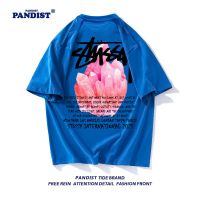 PANDIST潮牌撞色水晶图案印花纯棉短袖T恤男女夏季宽松百搭上衣潮