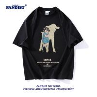 PANDIST复古小羊油画纯棉短袖T恤男夏季宽松情侣上衣潮牌ins2022