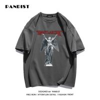 PANDIST夏季新款纯棉美式复古oversize潮流短袖T恤男百搭休闲上衣