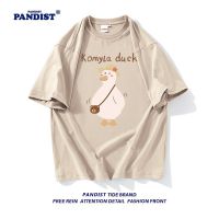 PANDIST国潮萌系卡通情侣装100%纯棉T恤2022韩版宽松oversize上衣