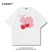 PANDIST日系ins蝴蝶结樱桃印花短袖T恤男夏季新款潮流穿搭上衣男