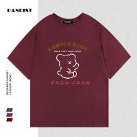 PANDIST夏季新款纯棉日系复古潮牌小熊印花T恤男女宽松百搭短袖