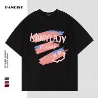 PANDIST夏季新款纯棉短袖涂鸦字母笑脸印花男女百搭宽松圆领T恤