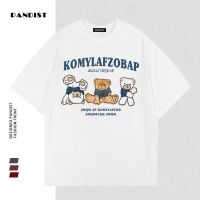 PANDIST夏季新款纯棉韩版百搭小熊印花短袖男女潮流宽松显瘦T恤