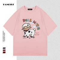 PANDIST夏季新款纯棉短袖百搭ins风潮流趣味卡通小羊字母印花上衣