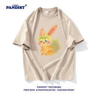 PANDIST韩版宽松100%纯棉学生短袖上衣兔子印花t恤潮男ins情侣装