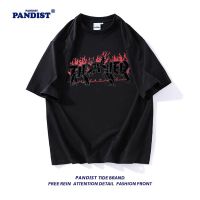 PANDIST潮牌火焰字母纯棉半袖T恤2022新款情侣装宽松慵懒风上衣