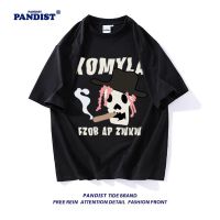 PANDIST100%纯棉原创美式复古嘻哈骷髅印花男短袖T恤夏季潮牌上衣