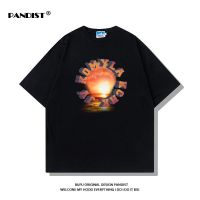 PANDST美式日落黄换风景印花100%纯棉短袖上衣男ins宽松百搭T恤潮