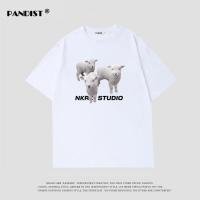 PANDIST美式三只小羊印花短袖100%纯棉上衣男2022新款T恤情侣装潮