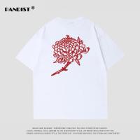 PANDIST美式复古红玫瑰印花短袖纯棉上衣男2022夏季新款T恤情侣装