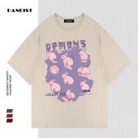 PANDIST夏季新款纯棉短袖t恤男女宽松小众原宿风兔子印花半袖上衣