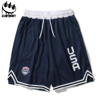 CLAW MONEY休闲裤男宽松阔腿运动五分裤港风拼接松紧腰直筒裤韩版