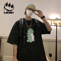 CLAWMONEY潮牌港风情侣印花纯棉短袖t恤男夏季新款宽松大码半袖女