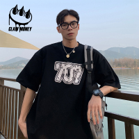 CLAWMONEY短袖男ins新款潮流港风大码宽松韩版情侣体恤男生五分袖
