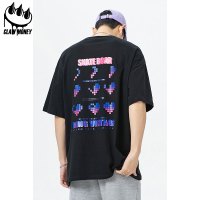 CLAW MONEY 夏季港风嘻哈爱心字母短袖t恤男青年潮宽松大码体恤衫