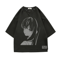 Claw money动漫风七分袖T恤男ins日系卡通动漫印花设计感小众上衣