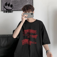 CLAWMONEY短袖t恤男2022夏季新款纯棉宽松大码男士潮牌蓝色体恤衫