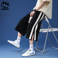Claw money夏季七分裤男宽编织绳卫裤开衩7分裤短裤男休闲裤大码