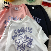 Claw money男士短袖嘻哈港风圆领印花T恤潮流五分半袖夏季打底衫