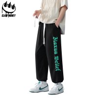 CLAW MONEY 休闲裤男夏季港风ins潮牌宽松九分裤抽绳针织束脚裤子