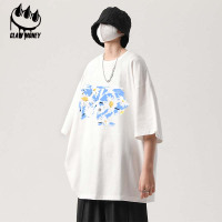 CLAW MONEY短袖T恤男ins国潮嘻哈宽松雏菊印花休闲纯棉落肩情侣装