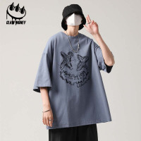 CLAW MONEY撕裂小丑素描印花短袖T恤男潮流宽松水洗纯棉落肩半袖