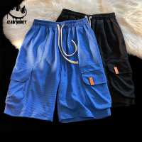 Claw money华夫格短裤大口袋工装五分裤夏季宽松休闲沙滩裤男裤子