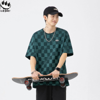 Clawmoney棋盘格短袖T恤男潮ins纯棉100宽松衣服潮流夏季半袖体恤